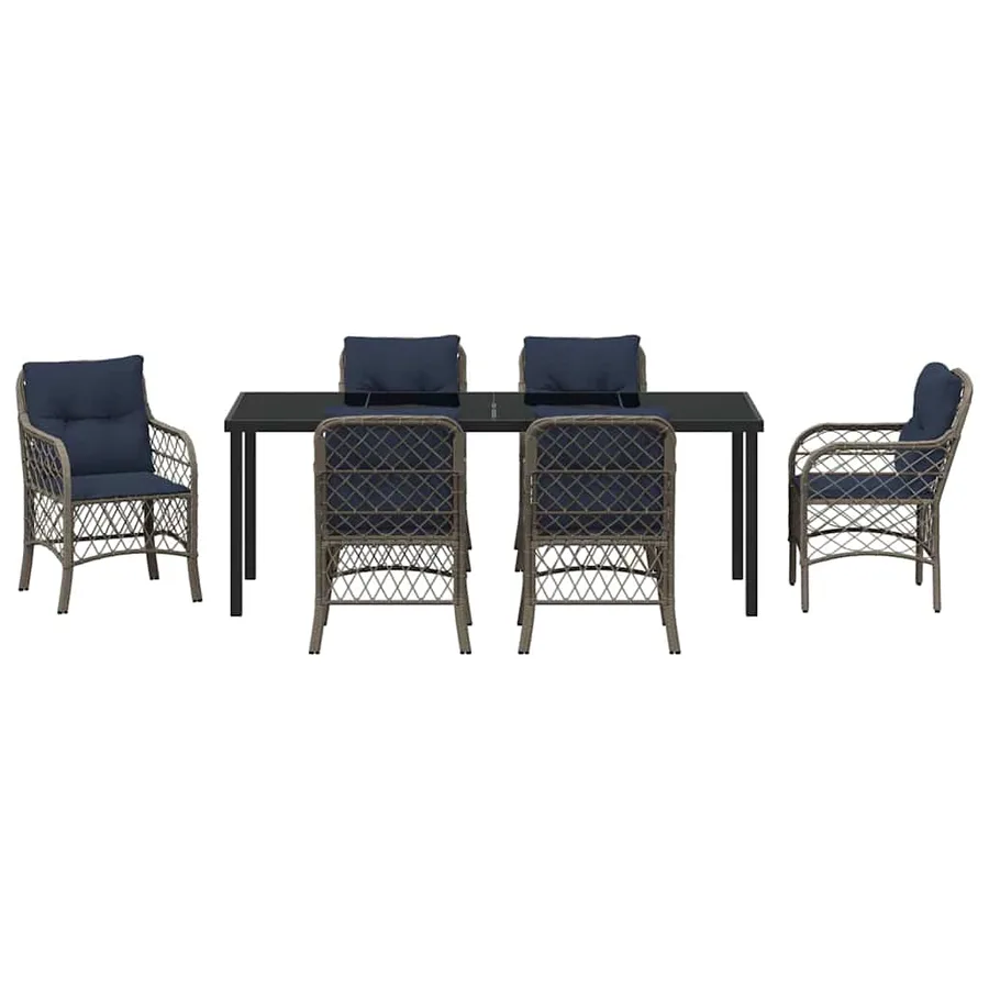 Ensemble de salle à manger pour jardin 7 pcs Gris et Noir Rotin - 7