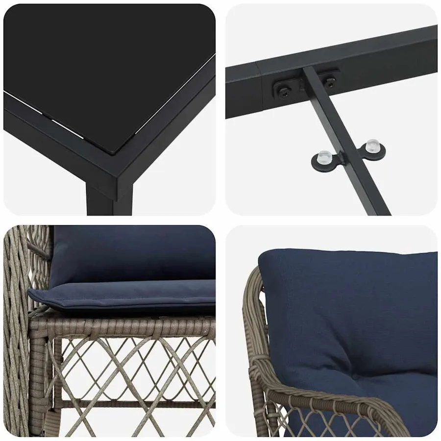 Ensemble de salle à manger pour jardin 7 pcs Gris et Noir Rotin - 9