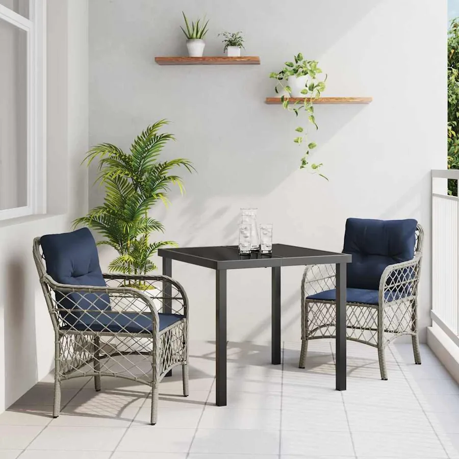 Ensemble de salle à manger pour jardin 3 pcs Gris et Noir Rotin