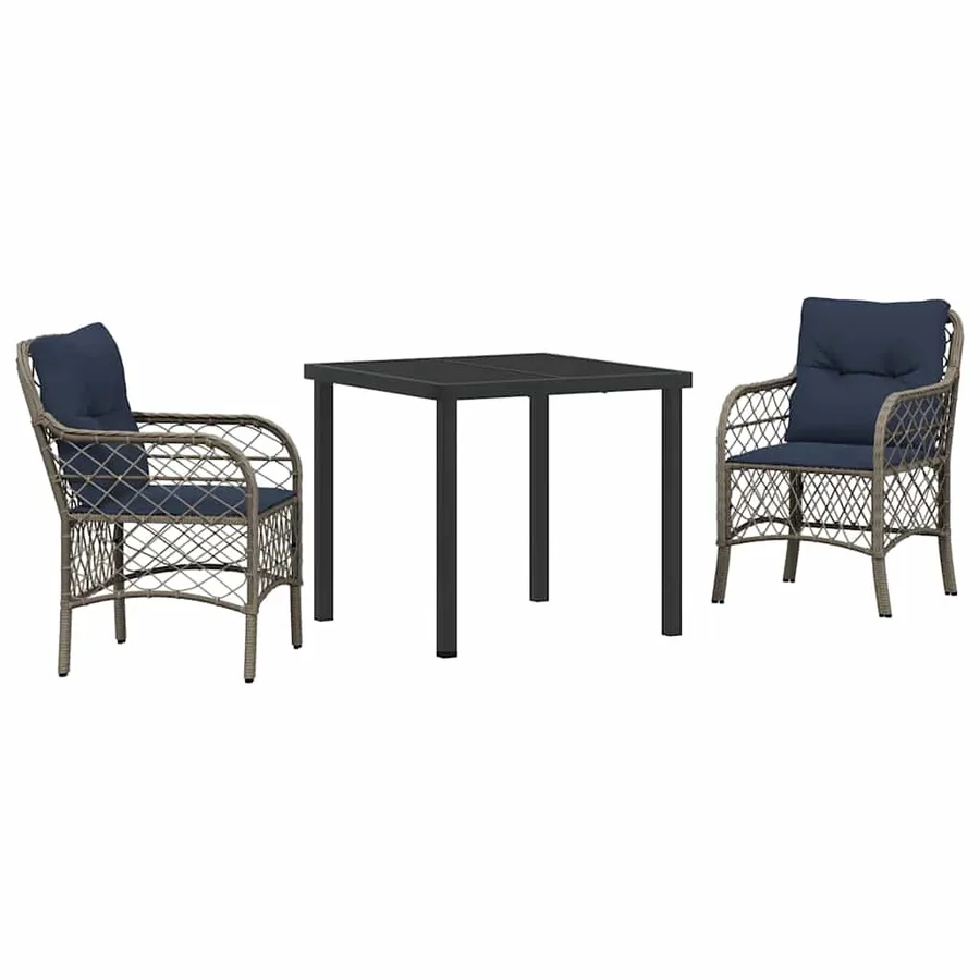 Ensemble de salle à manger pour jardin 3 pcs Gris et Noir Rotin - 2