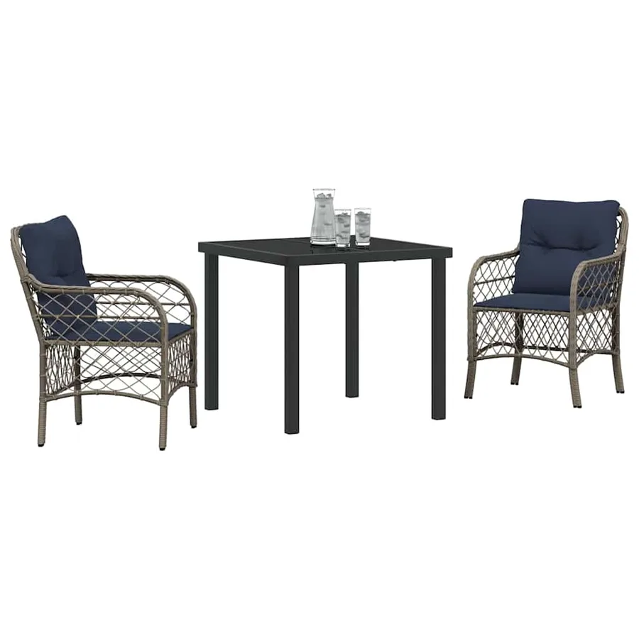 Ensemble de salle à manger pour jardin 3 pcs Gris et Noir Rotin - 3