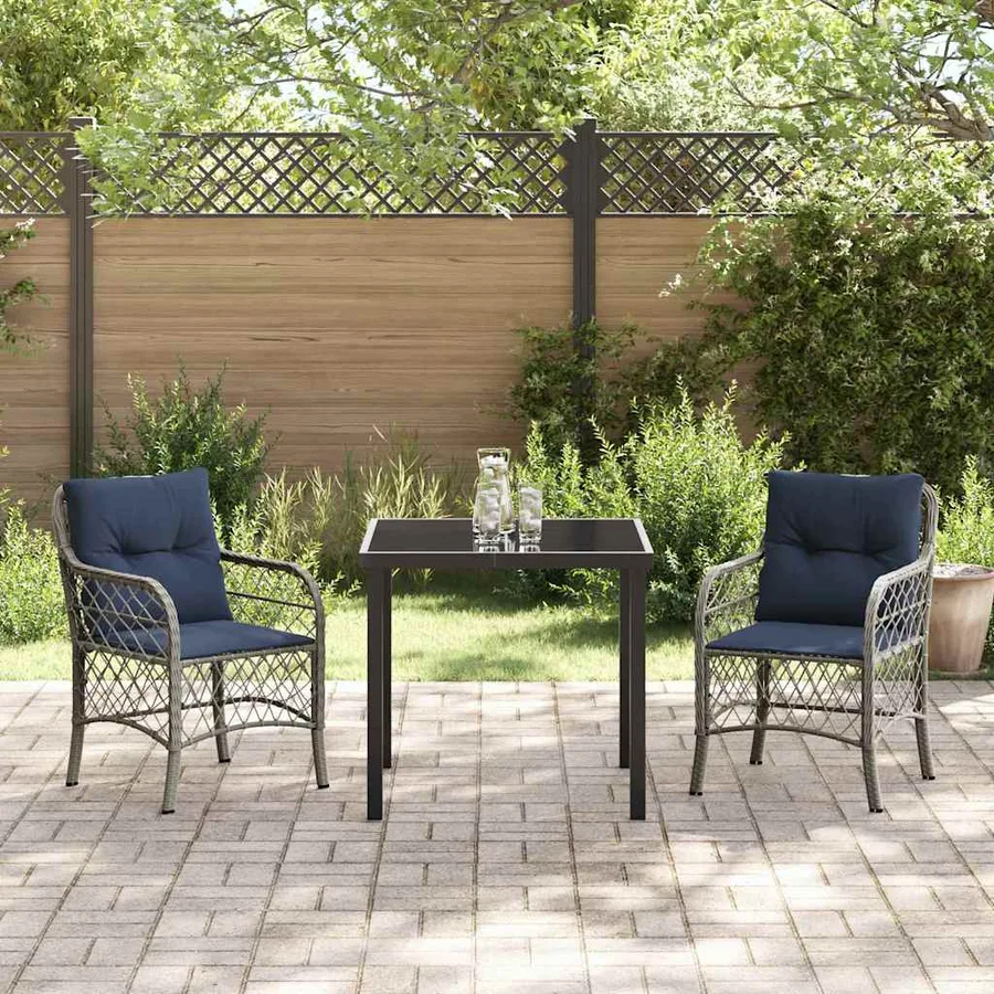 Ensemble de salle à manger pour jardin 3 pcs Gris et Noir Rotin - 4