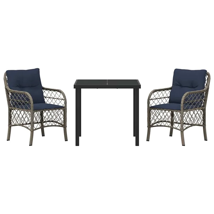 Ensemble de salle à manger pour jardin 3 pcs Gris et Noir Rotin - 7