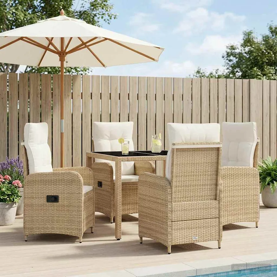 Ensemble de repas extérieur 5 pcs Beige et blanc crème