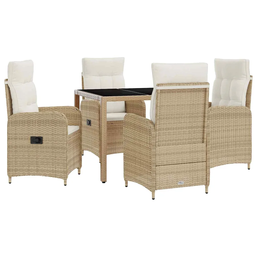 Ensemble de repas extérieur 5 pcs Beige et blanc crème - 2