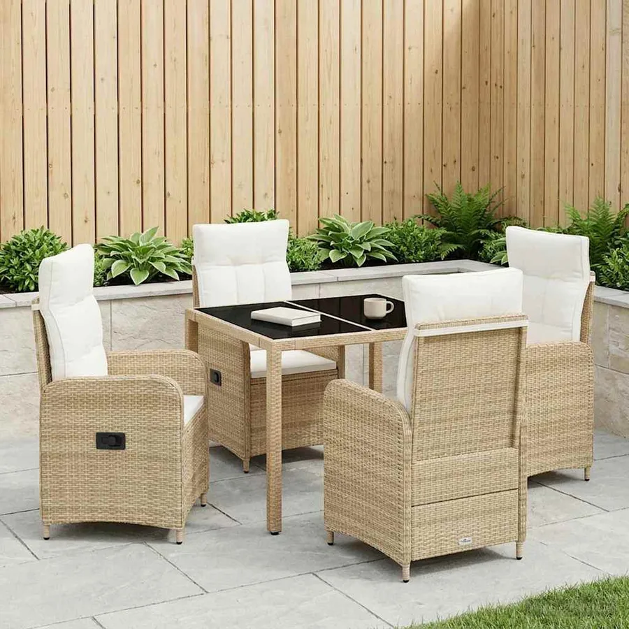 Ensemble de repas extérieur 5 pcs Beige et blanc crème - 3
