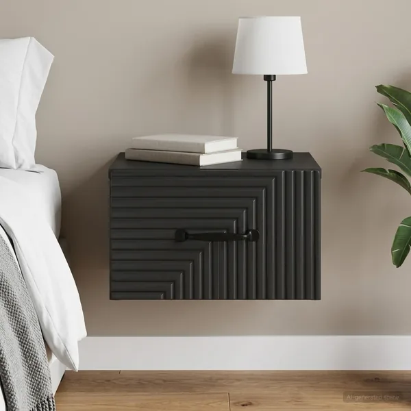 Cabinet de chevet mural avec tiroir Noir 34,5 x 33 x 20 cm