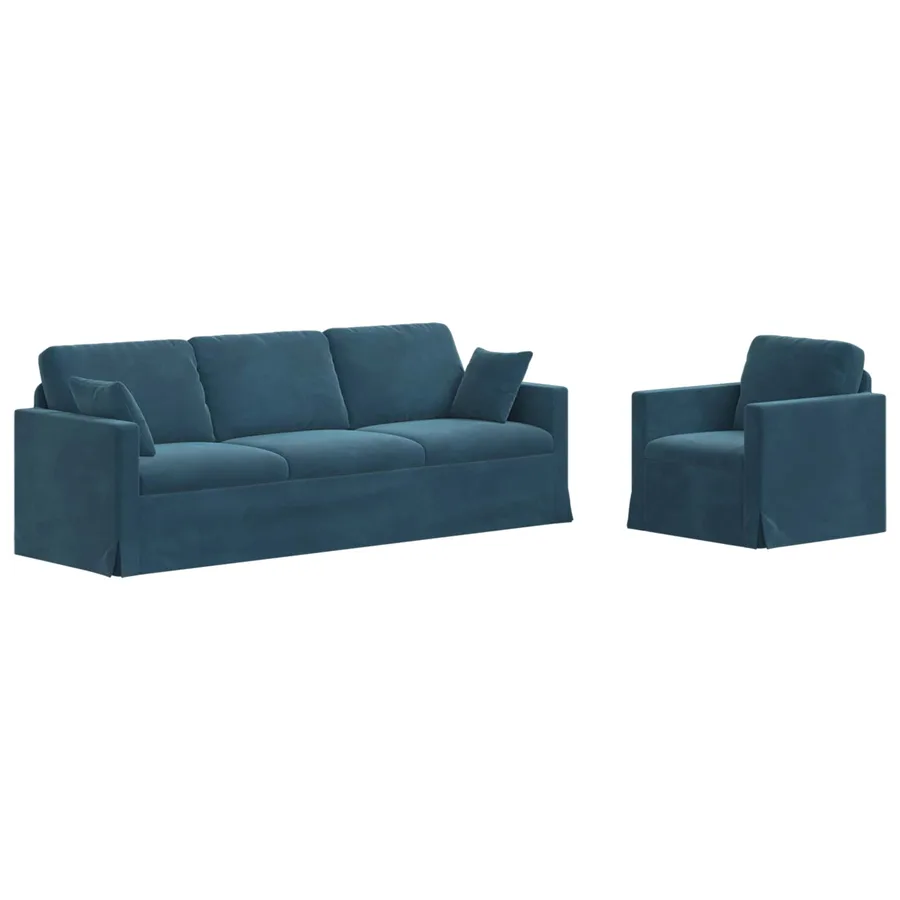 Ensemble de Canapés 2 pcs Bleu 228 x 78 x 80 cm Velours - 2