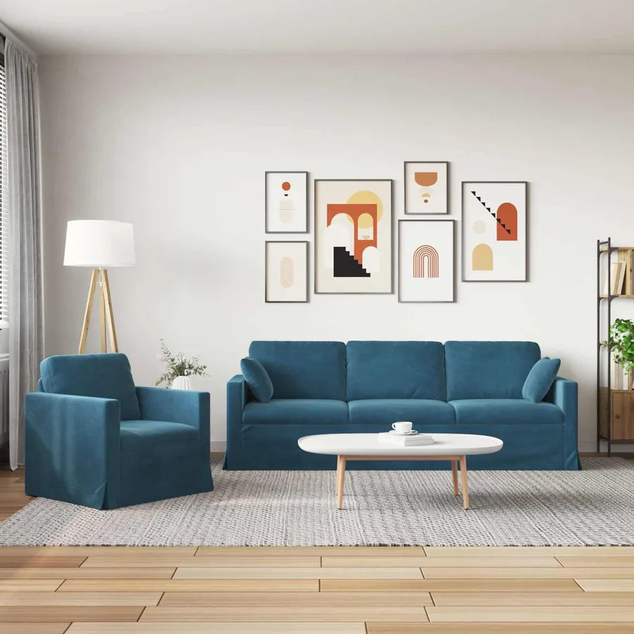 Ensemble de Canapés 2 pcs Bleu 228 x 78 x 80 cm Velours - 3