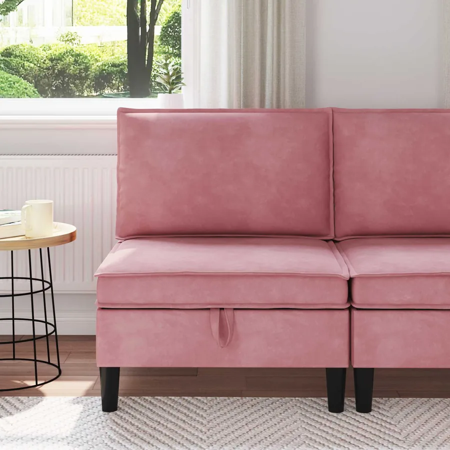 Canapé moyen avec rangement Rose Velours