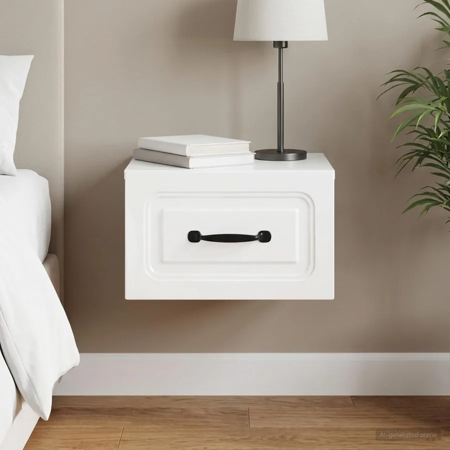 Cabinet de chevet mural Blanc brillant 34,5 x 33 x 20 cm