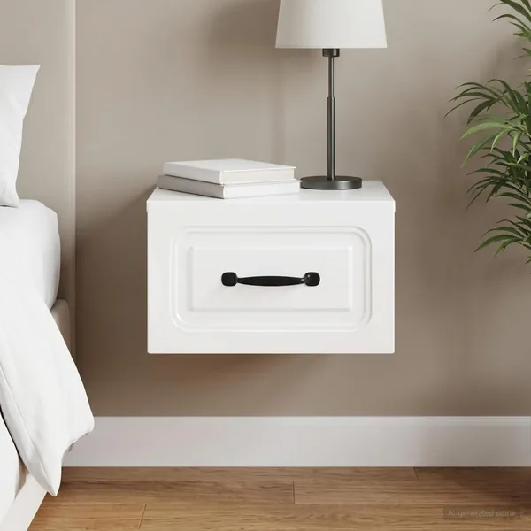Cabinet de chevet mural Blanc brillant 34,5 x 33 x 20 cm