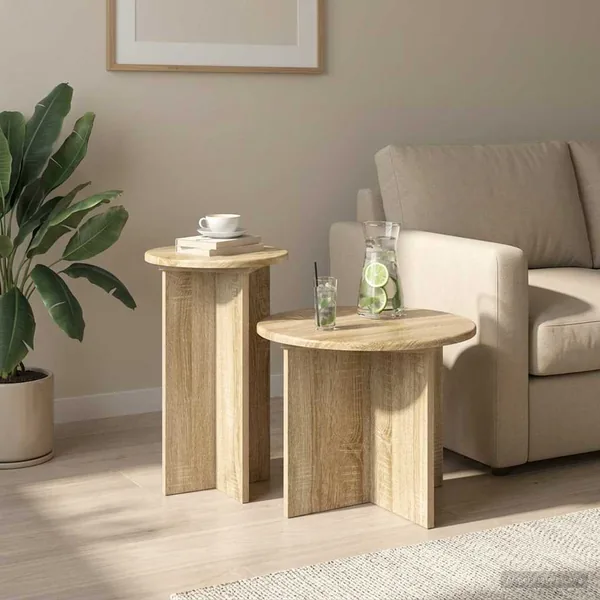Ensemble de tables d'appoint avec stockage 2 pcs Chêne Sonoma