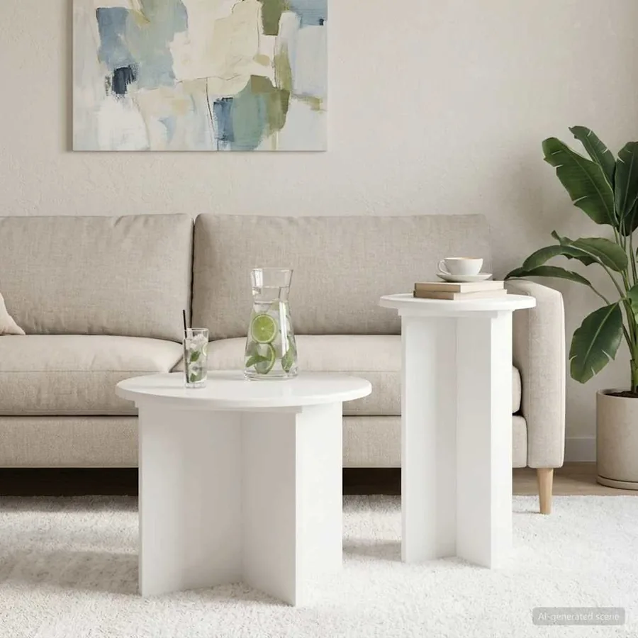 Ensemble de tables d'appoint avec stockage 2 pcs Blanc brillant