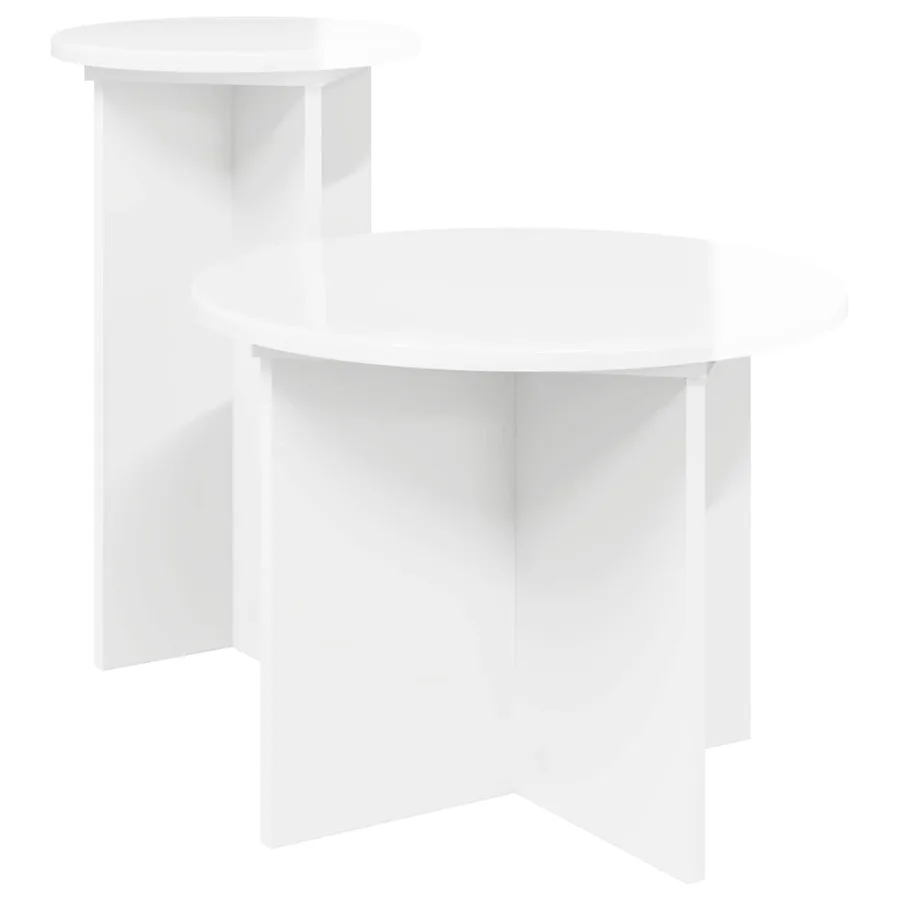 Ensemble de tables d'appoint avec stockage 2 pcs Blanc brillant - 2