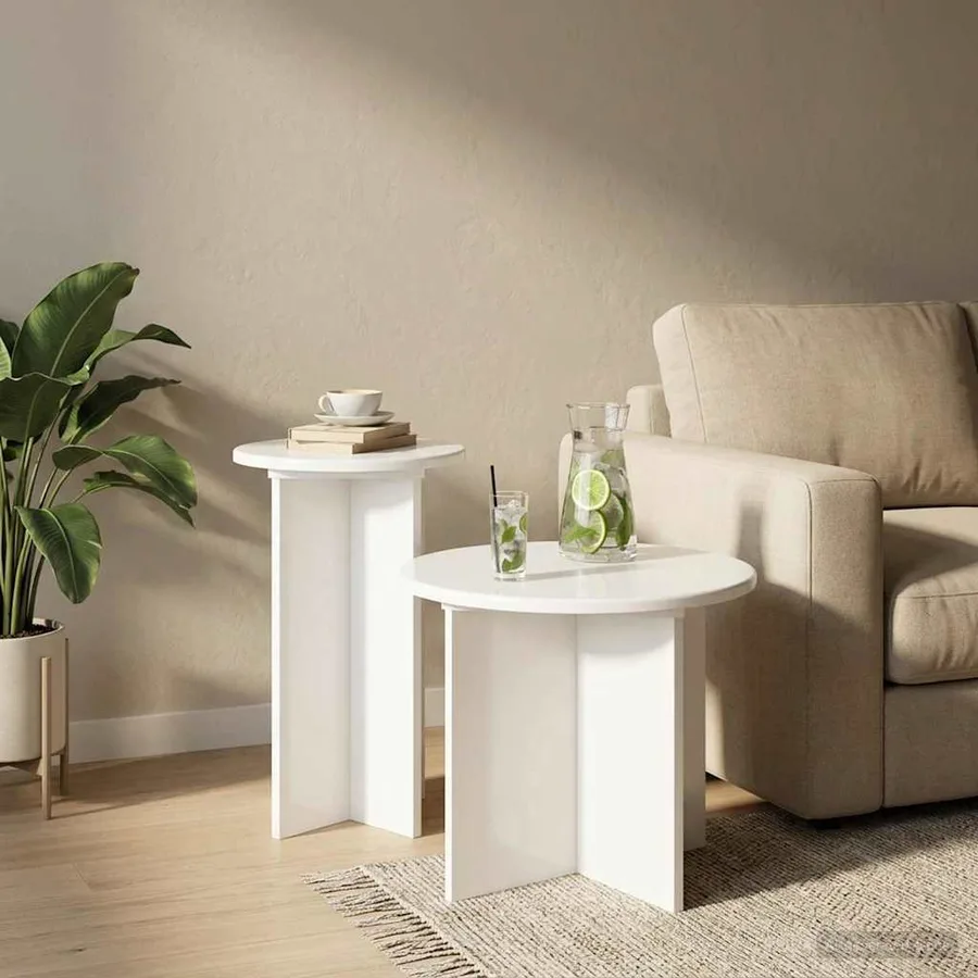 Ensemble de tables d'appoint avec stockage 2 pcs Blanc brillant - 4