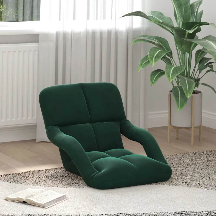 Fauteuil de sol ajustable Vert foncé Velours