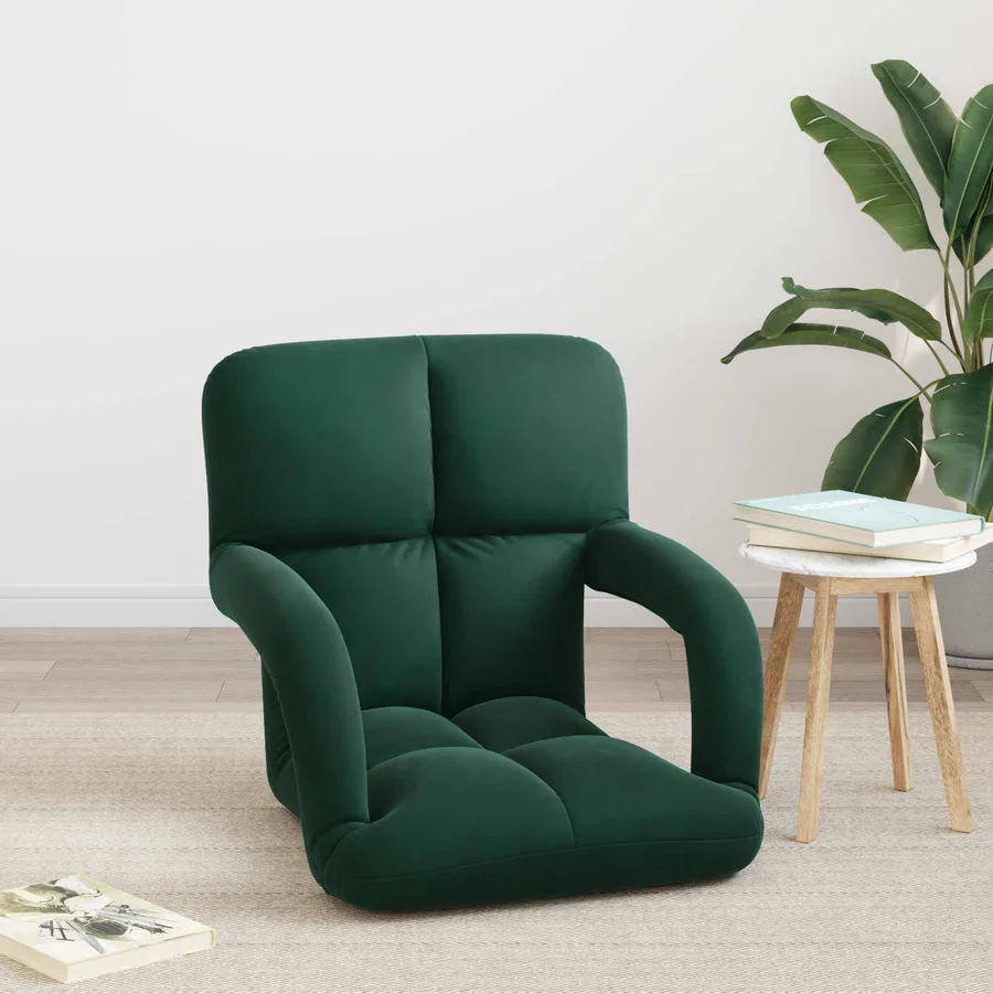 Fauteuil de sol ajustable Vert foncé Velours - 3
