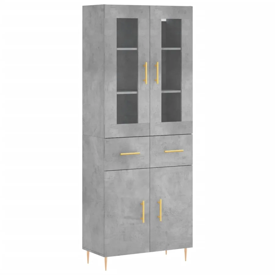 Buffet haut Gris béton 69,5x34x180 cm Bois d'ingénierie - 2