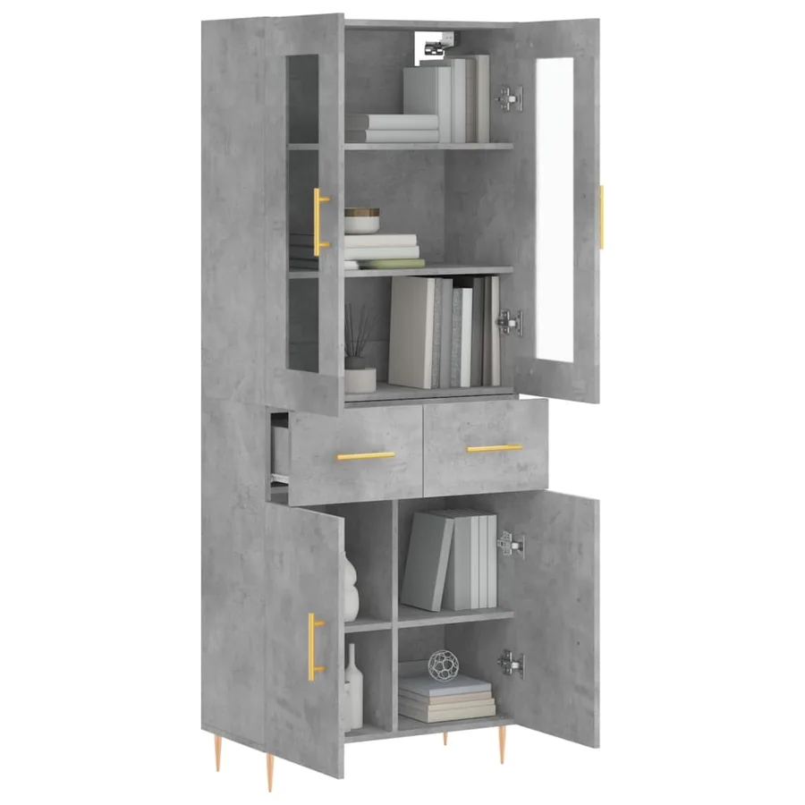 Buffet haut Gris béton 69,5x34x180 cm Bois d'ingénierie - 3