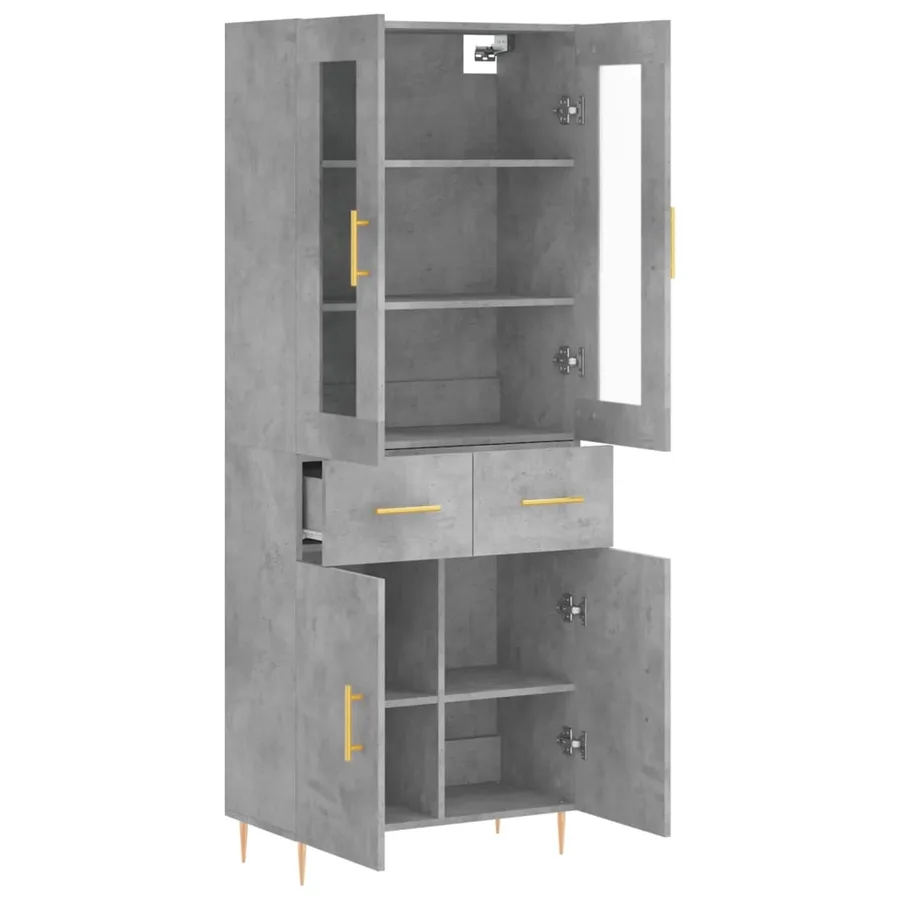 Buffet haut Gris béton 69,5x34x180 cm Bois d'ingénierie - 4