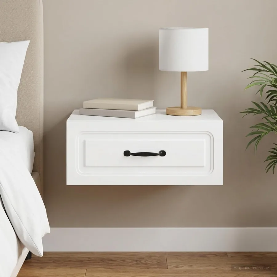 Cabinet de chevet mural avec tiroir Blanc 49 x 34,5 x 20 cm