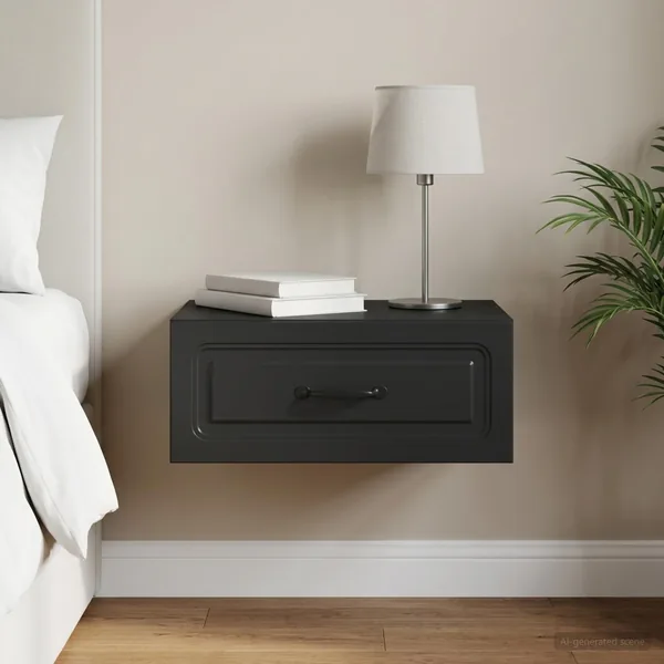 Cabinet de chevet mural avec tiroir Noir 49 x 34,5 x 20 cm