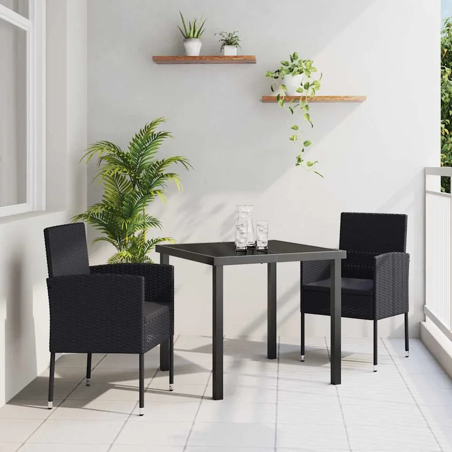 Ensemble de salle à manger pour jardin 3 pcs Noir polyrotin