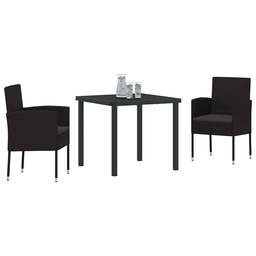 Ensemble de salle à manger pour jardin 3 pcs Noir polyrotin - 3