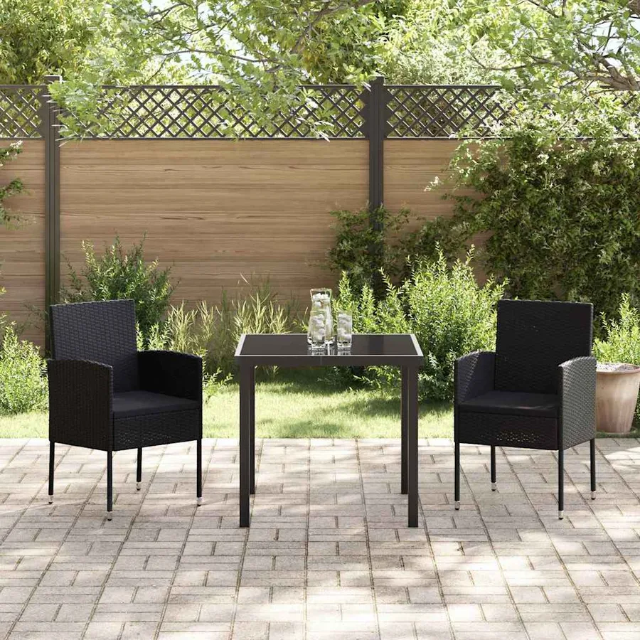 Ensemble de salle à manger pour jardin 3 pcs Noir polyrotin - 4