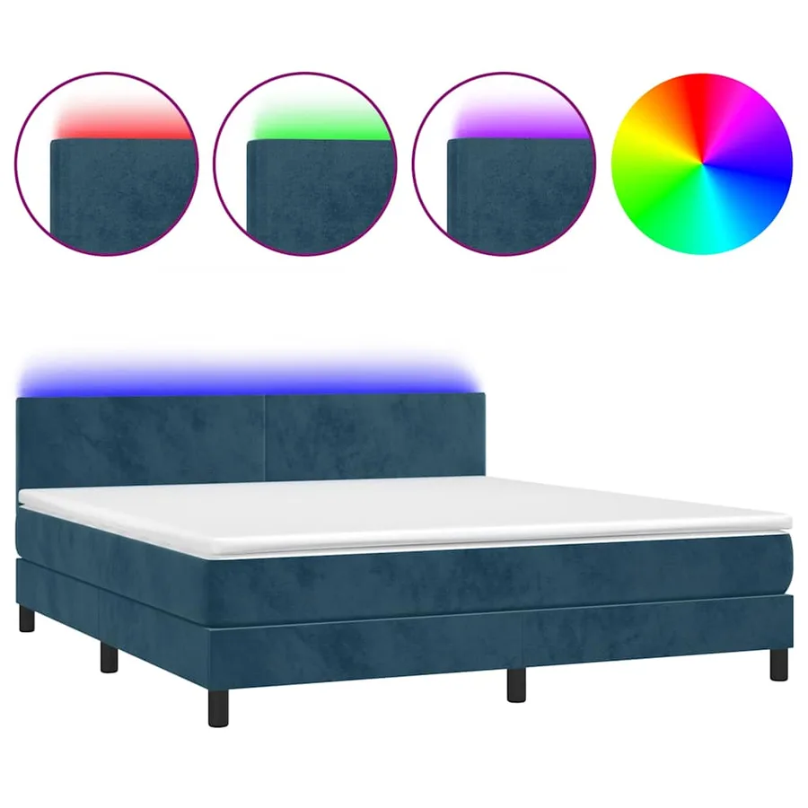 Sommier à lattes de lit avec matelas LED Bleu foncé 180x200 cm - 2