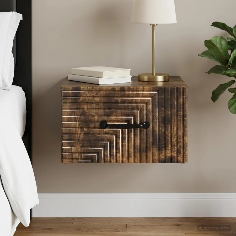 Cabinet de chevet mural Chêne fumé 34,5 x 33 x 20 cm