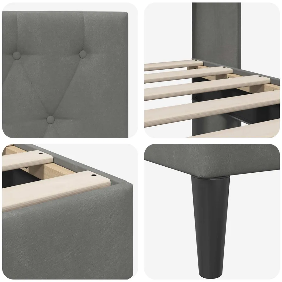 Cadre de lit avec tête de lit Gris foncé 90 x 190 cm Velours - 7
