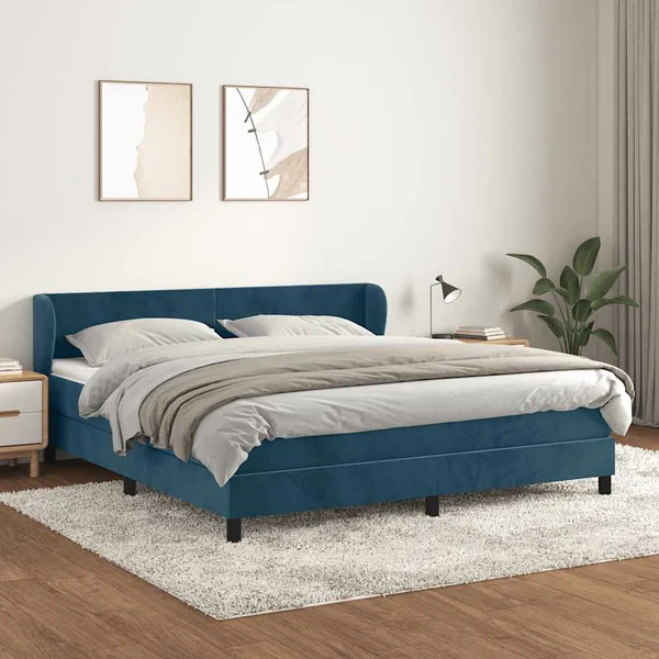 Sommier à lattes de lit et matelas Bleu foncé 180x200cm Velours