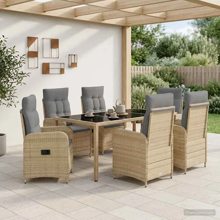 Ensemble de repas extérieur 7 pcs Beige et Gris clair
