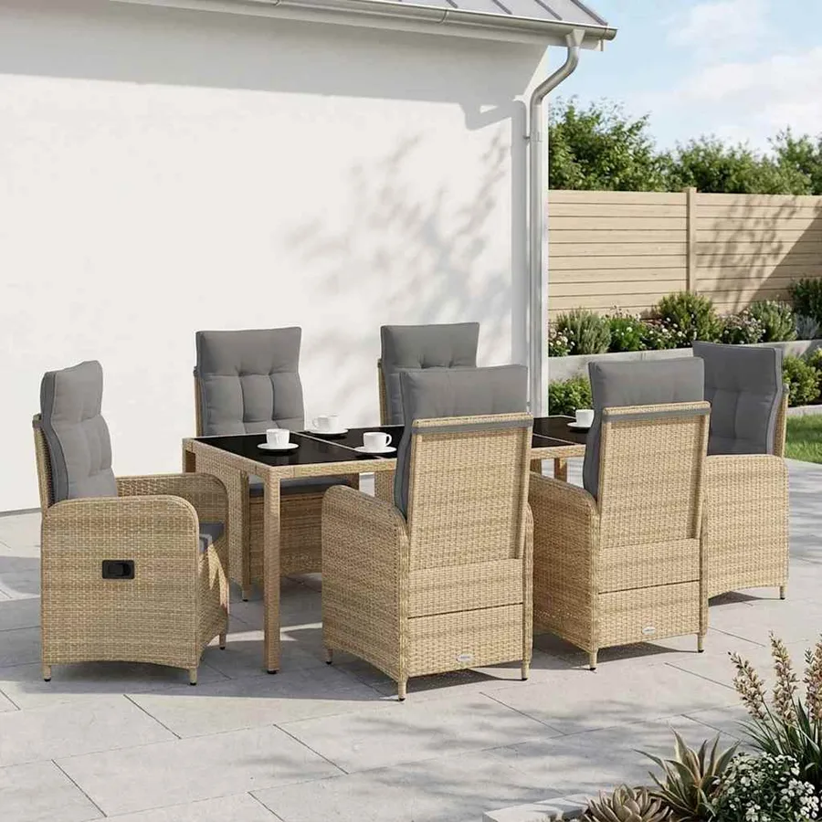 Ensemble de repas extérieur 7 pcs Beige et Gris clair - 3