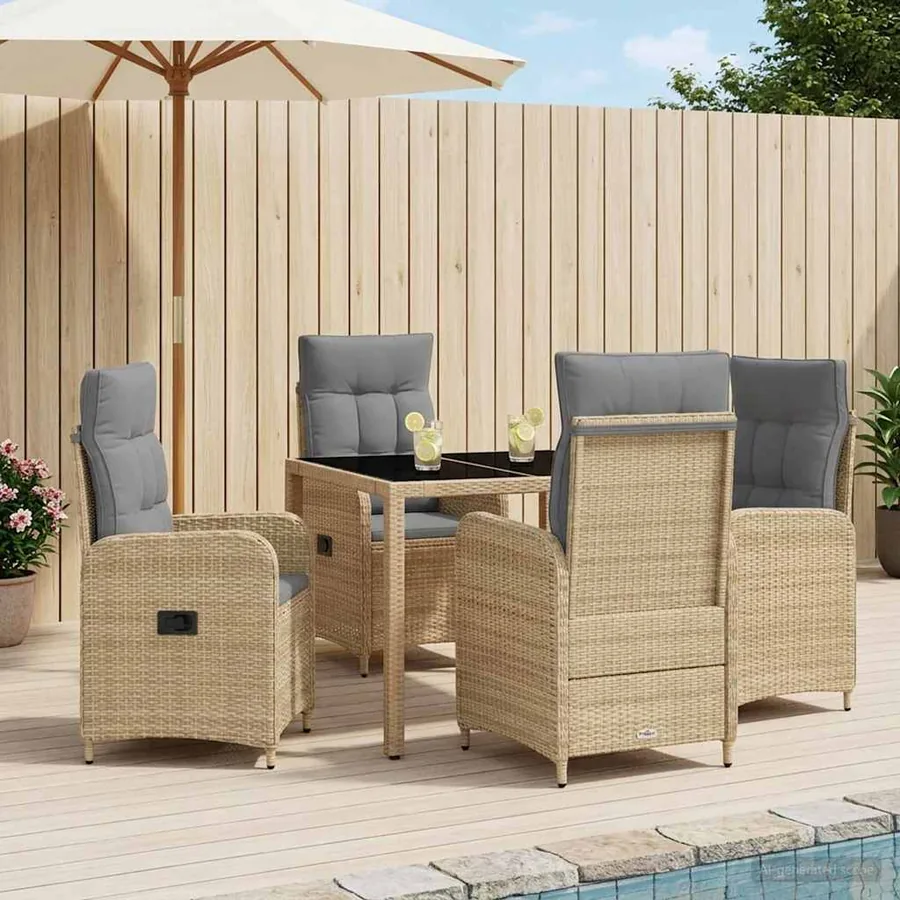 Ensemble de repas extérieur 5 pcs Beige et Gris clair