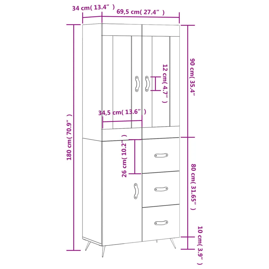 Buffet haut Blanc 69,5x34x180 cm Bois d'ingénierie - 14