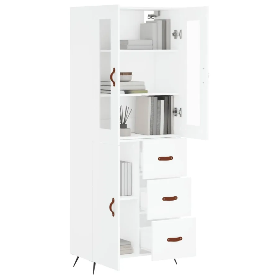 Buffet haut Blanc 69,5x34x180 cm Bois d'ingénierie - 3