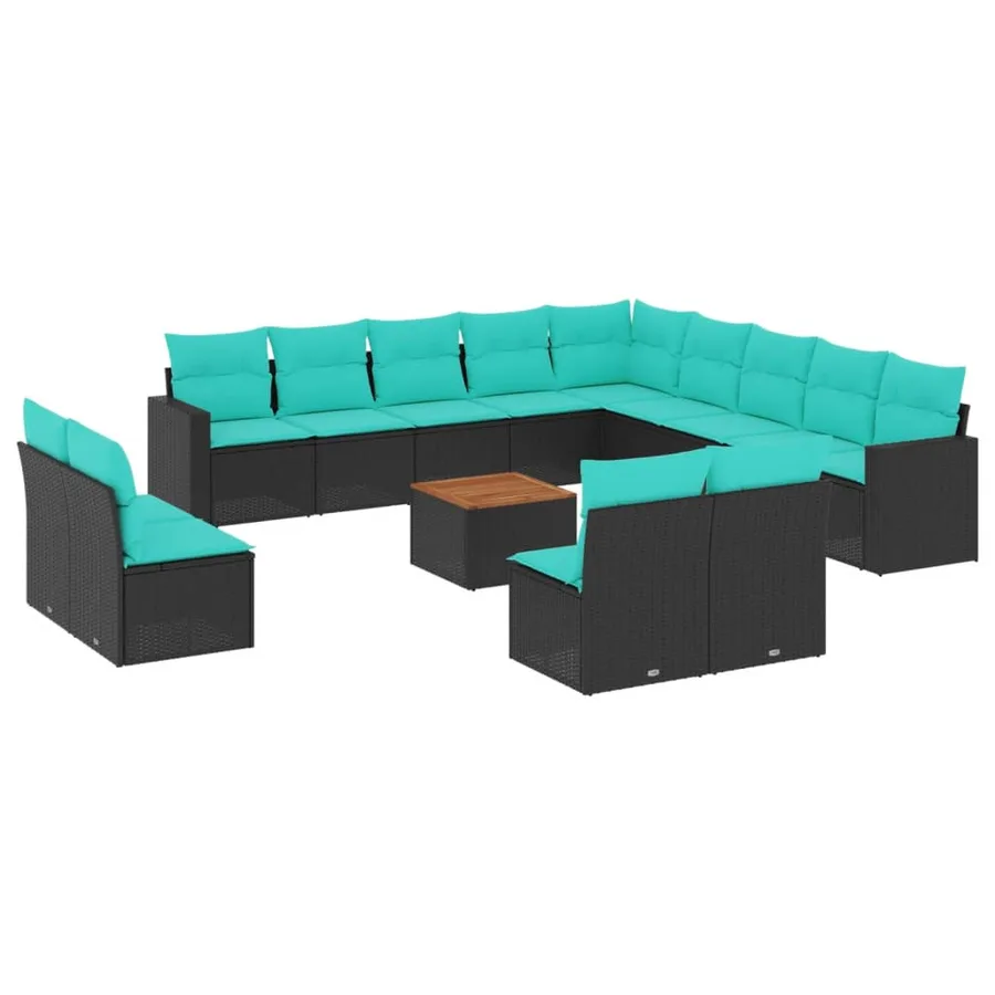 Salon de jardin avec coussins 14 pcs noir résine tressée - 2