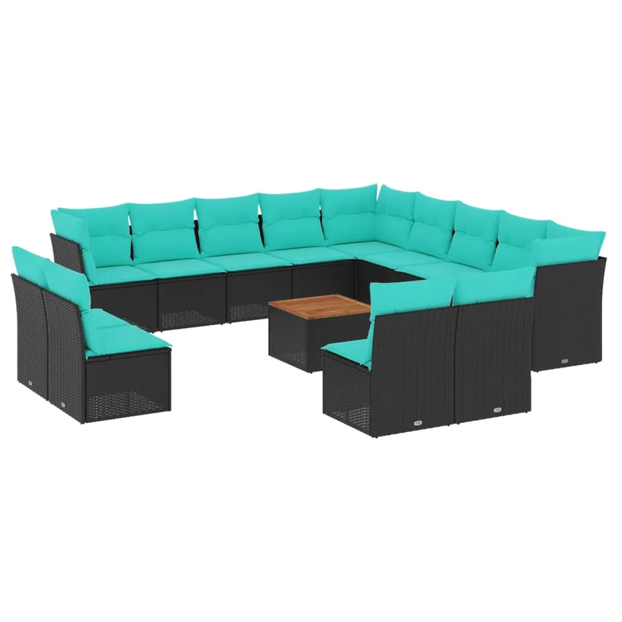 Salon de jardin avec coussins 14 pcs noir résine tressée - 2