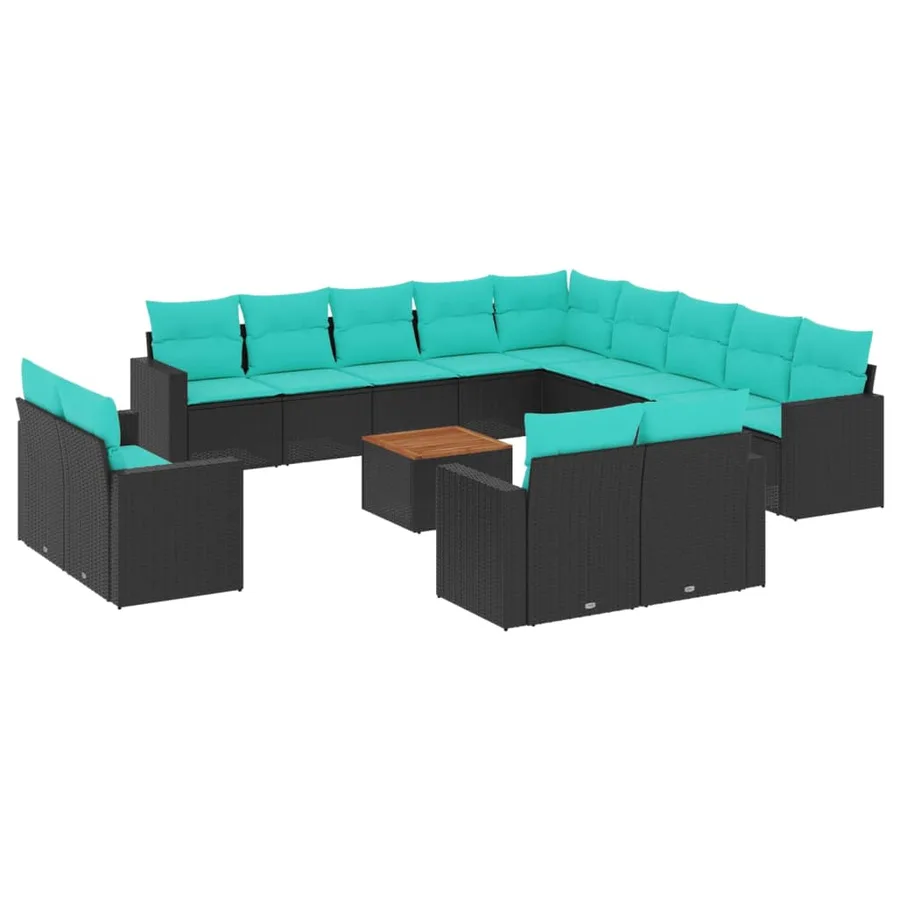 Salon de jardin avec coussins 14 pcs noir résine tressée - 2
