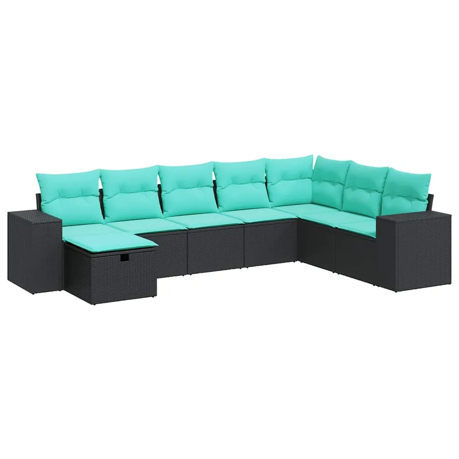 Salon de jardin 8 pcs avec coussins noir résine tressée - 2