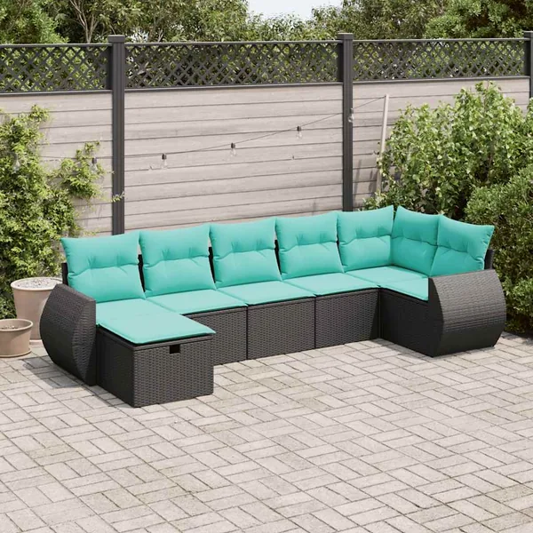 Salon de jardin 7 pcs avec coussins noir résine tressée 55 x 62 x 69 cm - 58,6 kg