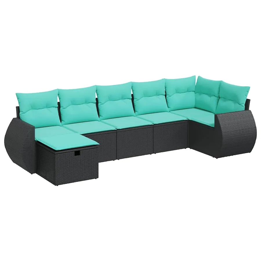 Salon de jardin 7 pcs avec coussins noir résine tressée 55 x 62 x 69 cm - 58,6 kg - 2