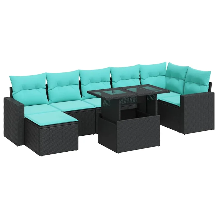 Salon de jardin avec coussins 8 pcs noir résine tressée acacia - 2