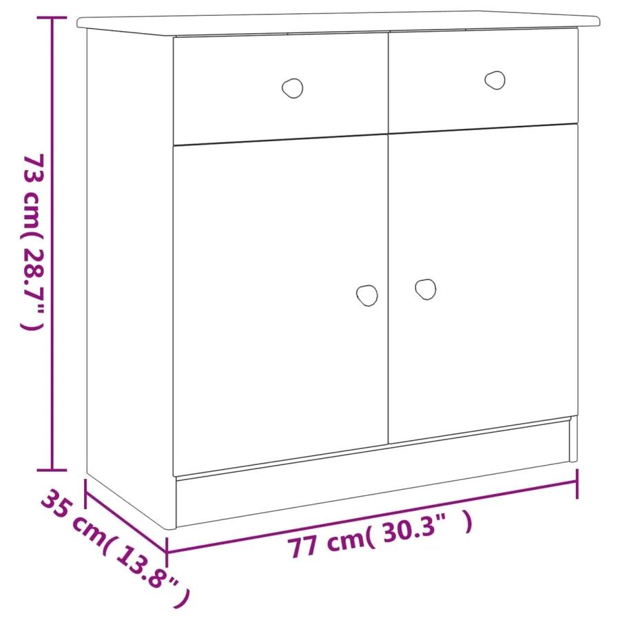 Buffet ALTA blanc 77x35x73 cm bois massif de pin - 8