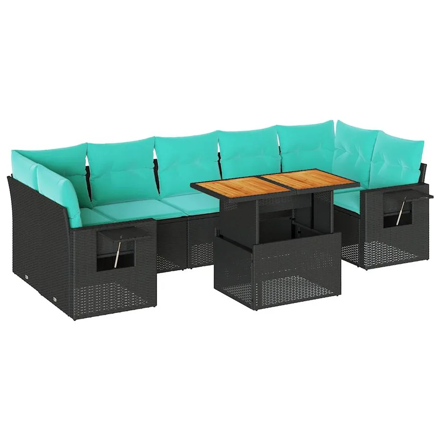 Salon de jardin 8 pcs avec coussins noir résine tressée - 2