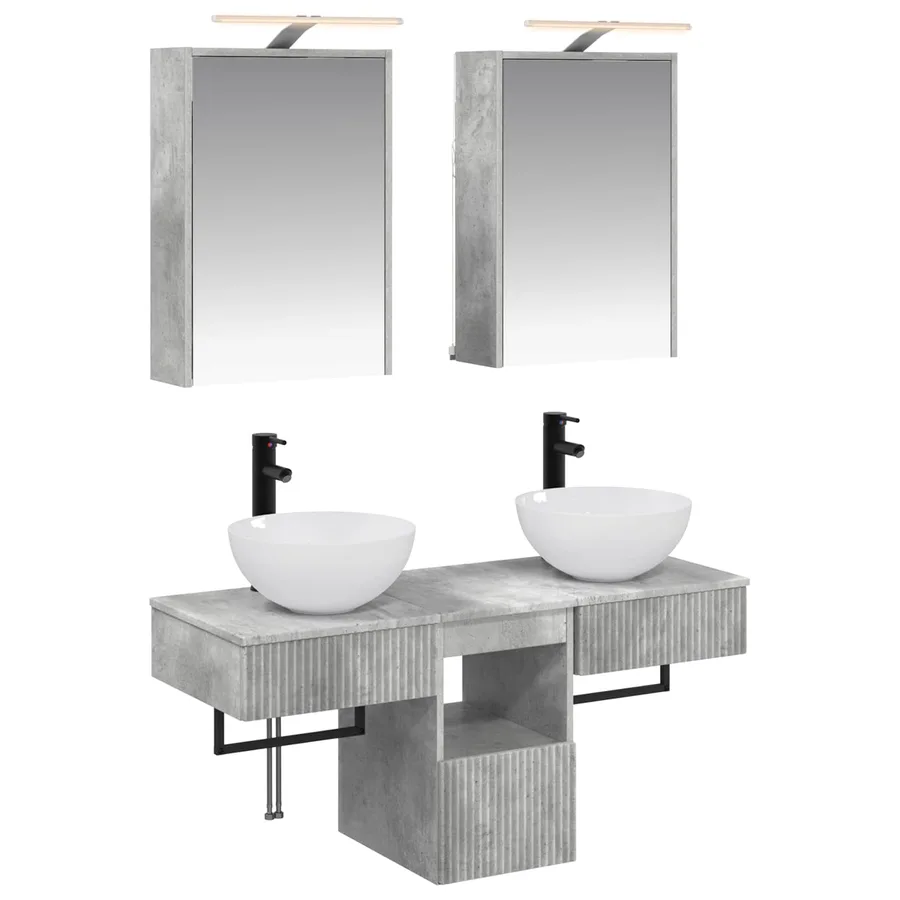 Ensemble d'armoire de salle de bain 5 pcs Gris béton - 2