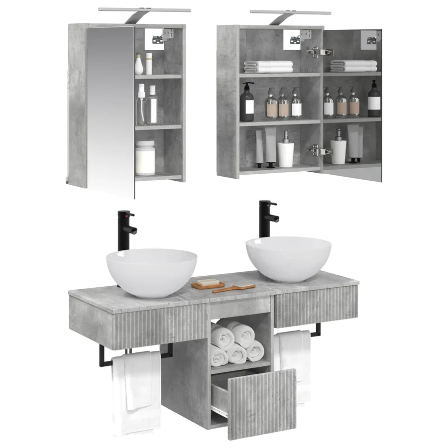 Ensemble d'armoire de salle de bain 5 pcs Gris béton - 3